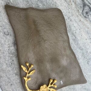 RARE Brass Handled Taupe and Gold Marble Tray, Italian Alloy Bronze Extra Large